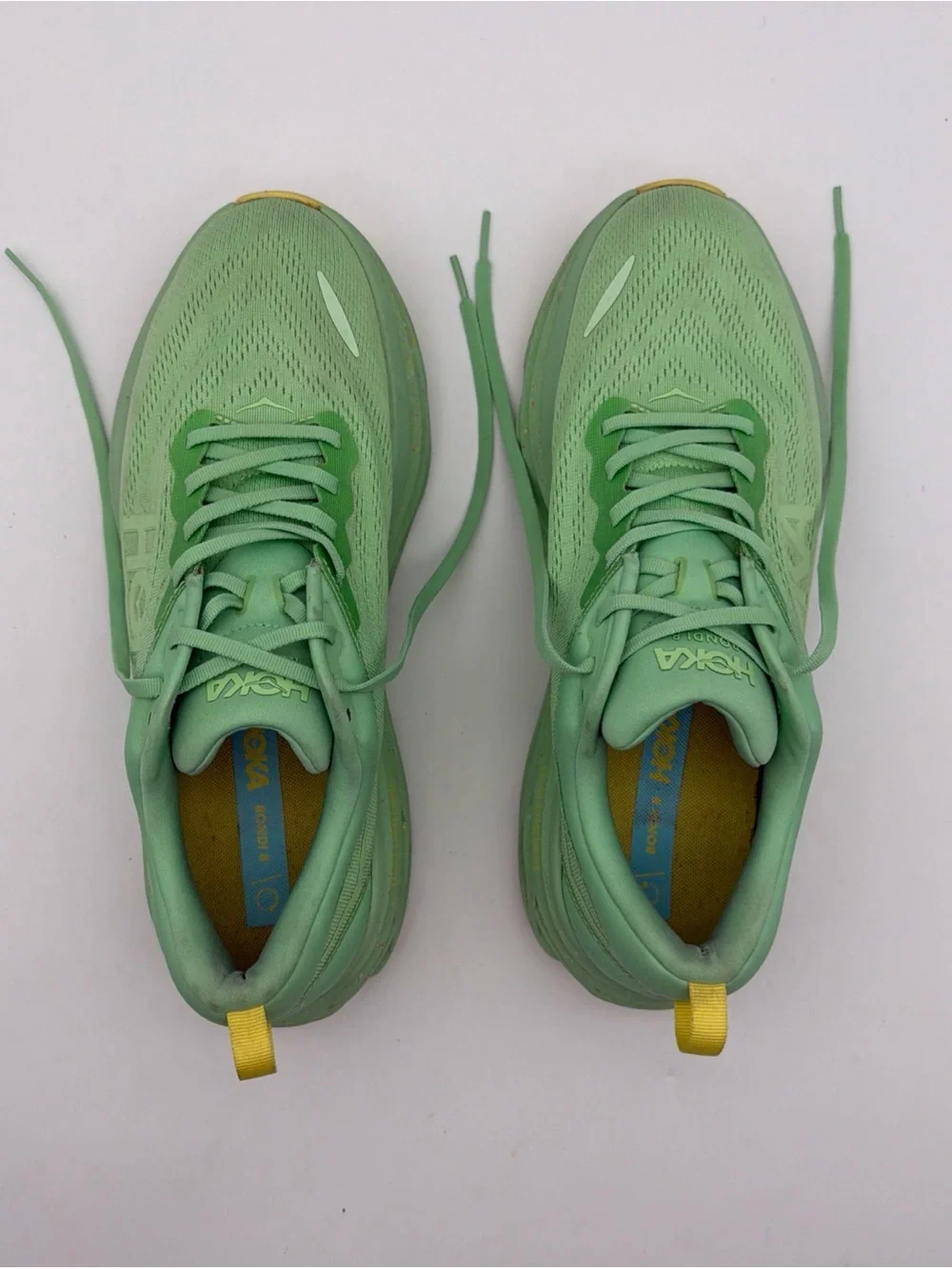 Hoka Bondi 8 Running Shoes Mens 12D Green Gym Walking Athletic Sneakers